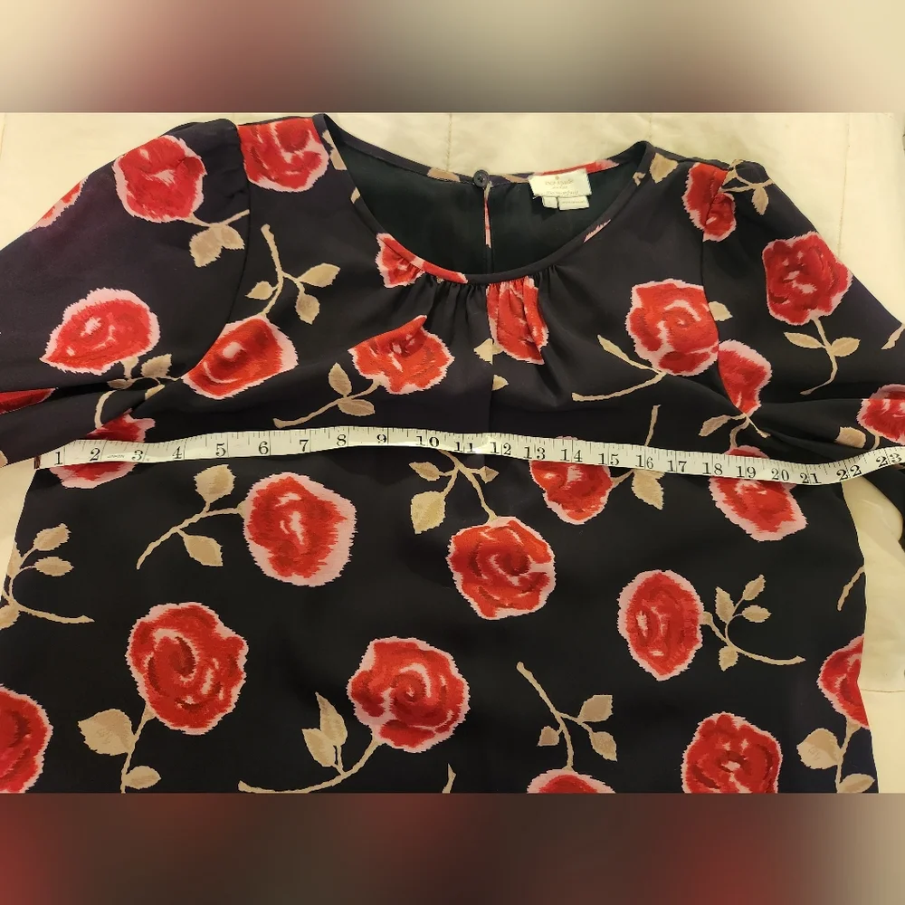 Kate Spade Blouse Hazy Rose Double Layer, Floral Pink, Black, Green Sz Large EUC